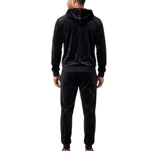 Chaqueta con capucha de terciopelo negro con cremallera completa para hombre, conjunto de chándal de terciopelo a juego con joggers, chándales de terciopelo de lujo minimalistas estilo streetwear - Product Image 2
