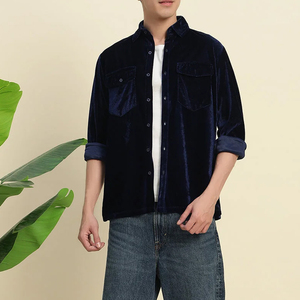 เสื้อเชิ้ตกำมะหยี่แขนยาวแฟชั่นลำลองสไตล์หรูหราสำหรับผู้ชาย ผู้ผลิตจากโรงงานโดยตรง เสื้อผ้าสตรีทแวร์ผู้ชาย เสื้อเชิ้ตกำมะหยี่สีพื้น - Product Image 6