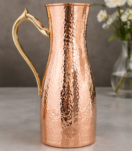 Pichet en cuivre martelé texturé, élégant, à long col, pour l'eau, récipient décoratif de luxe en cuivre texturé, artisanal Tamra - Product Image 5