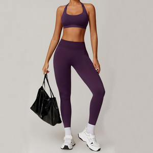 Conjuntos Deportivos de Yoga para Mujer, Talla Grande, Color Sólido, Sin Costuras, Spandex/Nailon, 2 Piezas, Bra Deportivo y Pantalones de Gimnasio - Product Image 3