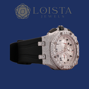 LOISTA Men's Luxury Chronograph <b>Watch</b> Stainless Steel <b>Case</b> Rubber Band 42mm Diamond Encrusted Polygon Dial Quartz Movement - Product Image 2