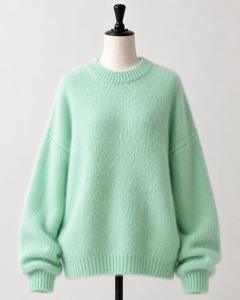 Pull-over vintage en mélange de mohair vert menthe pour homme KP INTERNATIONAL, tricoté, anti-plis, épaules tombantes, rayé, manches longues - Product Image 4