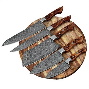 5 Piece Damascus Steel Right Hand Serrated Edge <b>Knife</b> <b>Set</b> Customized Handle Polished Blade <b>Sharp</b> Kitchen <b>Knives</b> Genuine Leather - Product Image 1