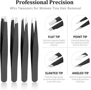 Juego de Pinzas (4 Piezas) de Acero Inoxidable, Kit de Depilación Facial, para Cejas y Pestañas, de Precisión, Pequeño, para Viaje - Product Image 3