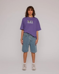 T-shirt violet surdimensionné à imprimé dessin animé pour homme, décontracté, à manches courtes, col rond, en jersey de coton - Product Image 1
