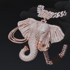 Colgante de Elefante de Plata 925 Bañado en Rodio con Moissanita VVS Engastada en Pavé, Estilo Hip Hop, Lujoso, Unisex - Product Image 5