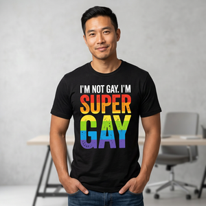 Camiseta I'm Not <span class=keywords><strong>Gay</strong></span> I'm Super <span class=keywords><strong>Gay</strong></span> Rainbow Pride para <span class=keywords><strong>hombre</strong></span>, de manga corta, informal, con cuello redondo, estampada, de algodón, corte regular - Product Image 5