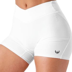 Women's <b>White</b> <b>Wrap</b> Mid Rise Shorts Stretch Compression Gym Workout Running Yoga Fitness Training Activewear Athletic Performa - Product Image 4