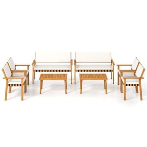 Set da Giardino in Legno di Acacia a 4 Pezzi con Cuscini Morbidi, Divanetto, Poltrone e Tavolino da Caffè, Arredamento da Esterno per Conversazione - Product Image 3