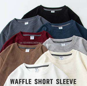 T-shirt gaufré bio T-shirt en bambou durable T-shirt écologique pour hommes T-shirt en tricot gaufré à manches courtes - Product Image 5