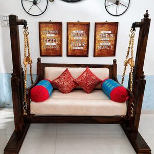 Jhula de Madera de Sheesham Premium para Interiores |   Columpio de madera real tallado a mano con soporte resistente |   Sofá de Lujo de 2 Plazas para el Hogar y la Sala de Estar - Product Image 1