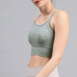 2026 Wholesale Women Sports Bra Scoop Neck <b>Spaghetti</b> <b>Strap</b> Medium Support Yoga Solid Color Breathable Active Wear - Product Image 4