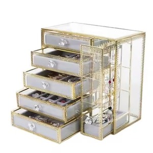 Stylish Metal Glass Jewelry Box Organizer <b>Storage</b> for Rings Earrings Necklace <b>Dressing</b> <b>Table</b> - Product Image 4