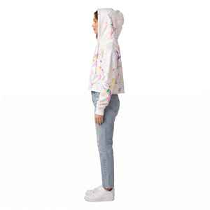 Sweat-shirt à capuche zippé blanc pour femme de haute qualité, imprimé éclaboussures de peinture colorées, épaules tombantes, en molleton - Product Image 5
