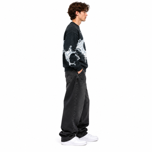 Suéter de punto extragrande para hombre con estampado gráfico Eclipse negro y estampado celestial abstracto blanco, cuello redondo, estilo urbano, venta al por mayor - Product Image 2