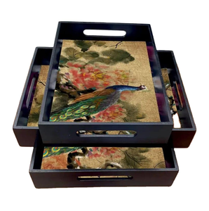 Premium Quality Modern MDF Wooden Serving Tray with Floral Design Handcrafted for Home Hotel & Restaurant Use-Dining <b>Table</b> Decor - Product Image 1