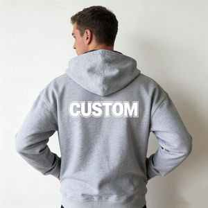 Sweat à capuche zippé surdimensionné à carreaux rouges et noirs avec bordure grise contrastante, impression de lettres personnalisée, sweat à capuche en polaire chaud décontracté pour hommes - Product Image 6