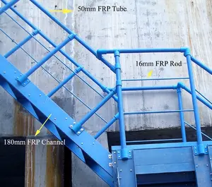 Pagar tangga FRP terisolasi pegangan industri keselamatan serat kaca untuk struktur tangga serat