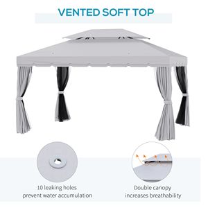Gazebo da Giardino 10x13 con Telaio in Alluminio, Tetto in Poliestere a 2 Livelli con Rete, Pergola Portatile in Legno Grigia per Esterni - Product Image 6
