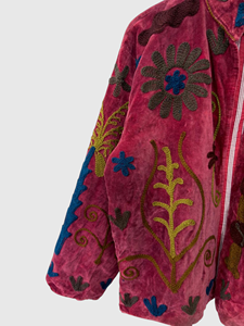 Veste en velours brodée à la main avec des motifs floraux, manches longues, col montant, taille plus, pour femmes adultes, style chic prairie, vêtements d'automne - Product Image 5