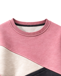 Sudadera Oversize Casual de Cuello Redondo para Mujer, Color Block Rosa Polvoriento y Negro, Estilo Urbano Personalizado, Ideal para Invierno - Product Image 5