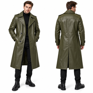 Abrigo Largo de Cuero Genuino para Hombre al por Mayor, Gabardina Vintage de Piel de Vacuno, Abrigo Largo de Cuero para Hombre con Cuello Vuelto - Product Image 1