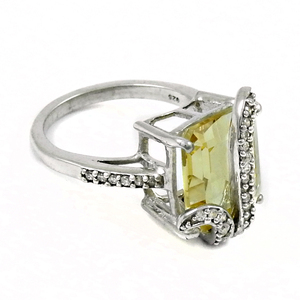 Anillo de cóctel de lujo de plata 925 con citrino natural y circonitas cúbicas AAA con corte baguette, engaste pavé y diseño geométrico para mujer, joyería de fiesta - Product Image 2