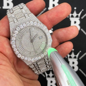 Reloj de Cuarzo con Incrustaciones de Diamantes Moissanite, Correa de Acero Inoxidable, Esfera Redonda, Reloj de Pulsera de Lujo para Hombre - Product Image 2