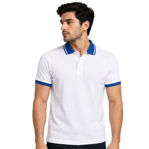 Camiseta Polo Personalizada Blanca y Azul Rey para Hombre, Manga Corta, Uniforme Casual de Golf, Marca Privada, Transpirable, Ropa al por Mayor - Product Image 1