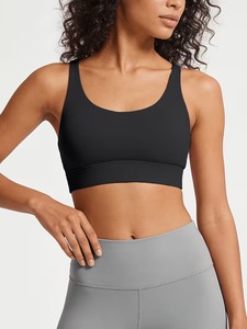 Women Double Strap Racerback Sports Bra Mesh Back Scoop <b>Neck</b> Yoga Crop Top Removable <b>Padded</b> Gym Fitness Activewear Wholesale - Product Image 1
