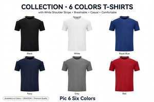 <b>Men's</b> Black Short <b>Sleeve</b> O-Neck T-<b>Shirt</b> with <b>White</b> Shoulder Stripes Solid Casual Tee - Product Image 6