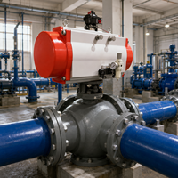 Vanne à boisseau sphérique à trois voies à bride avec actionneur pneumatique pour les systèmes de distribution d'eau et les conduites de process