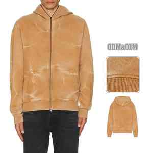 Sudadera con capucha de algodón grueso lavado a la piedra, con cremallera frontal completa, de felpa francesa, para hombre, con cremallera bidireccional, estilo casual. - Product Image 6