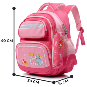 Pink Cartoon Cat Print Student <b>Backpack</b> for Girls with Multiple Pockets and Zipper Closure 15 Inches Softback Design - Product Image 2