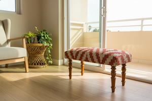 Banc rembourré en kilim de laine et de jute fait main - Banc d'entrée de style ethnique - Pour la décoration du salon et de la chambre - Product Image 4