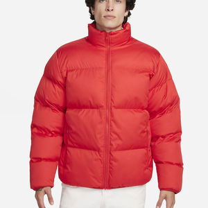 Veste matelassée rouge pour homme, col montant, fermeture éclair, coupe-vent, manteau d'hiver décontracté, style épais, rembourrage en polyester - Product Image 1