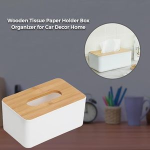 Bamboo Lid Tissue Box <b>Cover</b> <b>Plastic</b> Tissue Holder Rectangular Napkin Dispenser Modern <b>Table</b> Decor for Home Office Hotel - Product Image 3