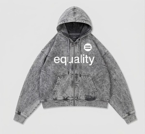 Wholesale Acid Wash <b>Full</b> <b>Zip</b> <b>Hoodies</b> Custom Logo Equality Printed Heavyweight Fleece Oversized Vintage Streetwear Hoodie - Product Image 2