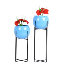 Macetas de Hierro con Acabado Azul Dorado Brillante, Estilo Rústico, Ligeras, Ecológicas, Mejores Precios al por Mayor, Tamaño y Logotipo Personalizables - Product Image 1