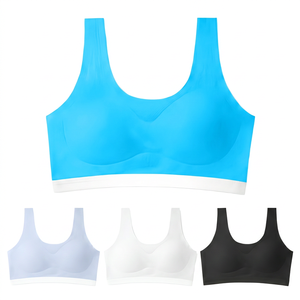 Soutien-gorge de sport pour femme, col ras du cou, maintien moyen, en Spandex et Polyester, couleur unie, sans rembourrage, bretelles non réglables - Product Image 4