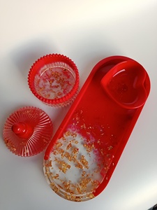 Handmade Resin Jewelry <b>Tray</b> Set with Glossy Durable Finish Lightweight Oval Design Gold Flake for <b>Vanity</b> Decor and Gift Use - Product Image 2