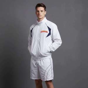 Custom Men's Solid White Sporty Track Jacket Shorts <b>Set</b> ODM Summer Quick Dry <b>Knitted</b> Polyester Two Piece Streetwear - Product Image 1