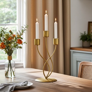Modern Style Gold 3 Light Candelabra Elegant Twisted Metal Taper <b>Candlestick</b> <b>Holder</b> For Dining Table Weddings & Home Decor - Product Image 1