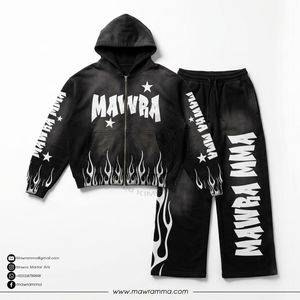 Servicio OEM, Sudadera con Capucha de Invierno, 100% Algodón, Bordado Personalizado con Efecto Desgastado, Cierre de Cremallera, Conjunto de Dos Piezas, Ropa Urbana Unisex - Product Image 3