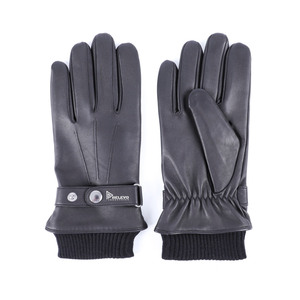 Guantes de cuero etíope negro de alta calidad y 100% poliéster con forro polar, puño tejido, cálidos para uso diario y deportivo, para hombre, de piel de oveja, para invierno. - Product Image 2