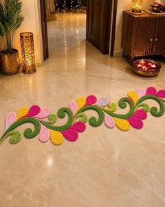 Tapete Rangoli con Diseño Calado para Decoración de Entrada del Hogar en Diwali |   Decoración Floral Hecha a Mano para Puerta y Suelo, para Decoración Festiva del Hogar - Product Image 2
