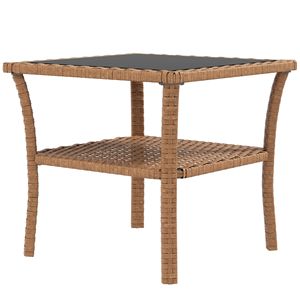 Tavolino da Esterno con Struttura in Alluminio a 2 Ripiani, Piano in Vetro Temperato, Tavolino da Caffè in Vimini, Arredamento da Patio in Rattan - Product Image 1