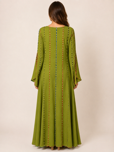 Premium Quality Maroon Color Striped Print Abaya Dress Women's <b>Kaftan</b> Loose Fit <b>Long</b> Sleeves Front Border Button Daily Wear - Product Image 6