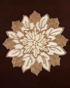 Handmade Beaded <b>Placemat</b> With Linen Bow <b>Gold</b> Trim Elegant Table Decoration For Home Dining Needlework - Product Image 2