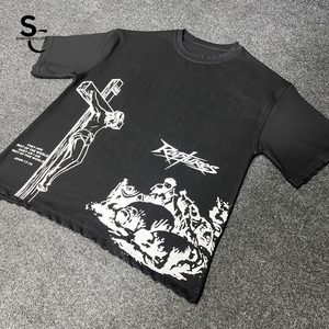 Camiseta Personalizada con Estampado de Gran Tamaño, Pedrería y Efecto Desgastado, de Alta Calidad, 100% Algodón Jersey, Estilo Urbano - Product Image 4